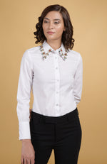 Jeweled Crystal Collar Hand Embroidered Shirt