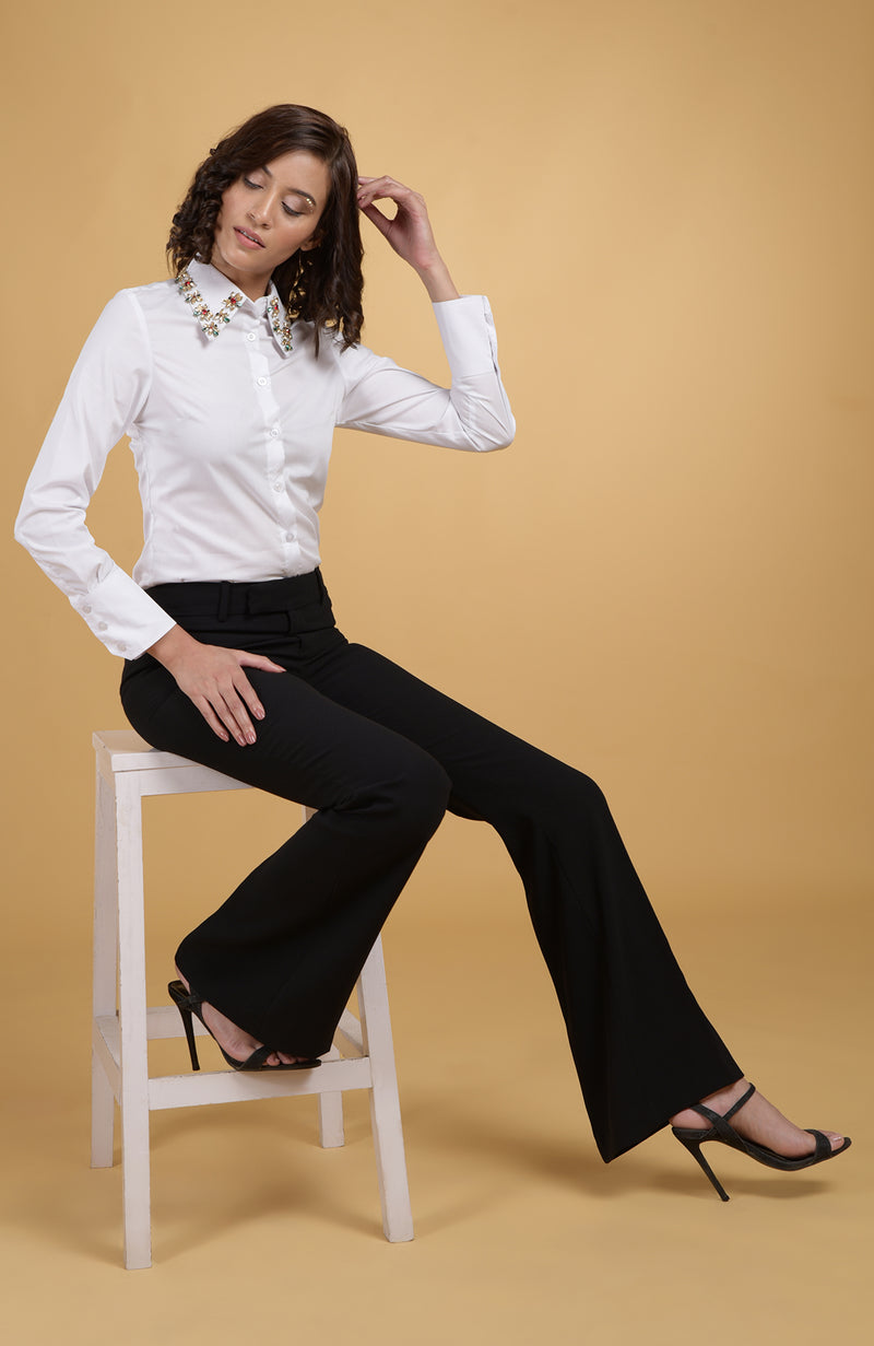 Jeweled Crystal Collar Hand Embroidered Shirt