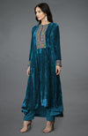 Seaport Blue Kashmiri Kashidakari Hand Embroidered Kalidaar Kurta Set