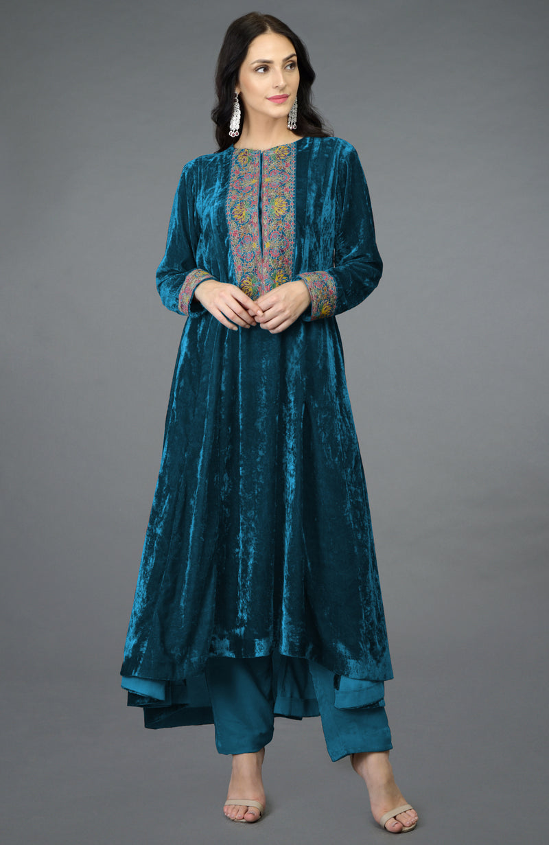 Cabernet Kashmiri Kashidakari Hand Embroidered Kalidaar Kurta Set