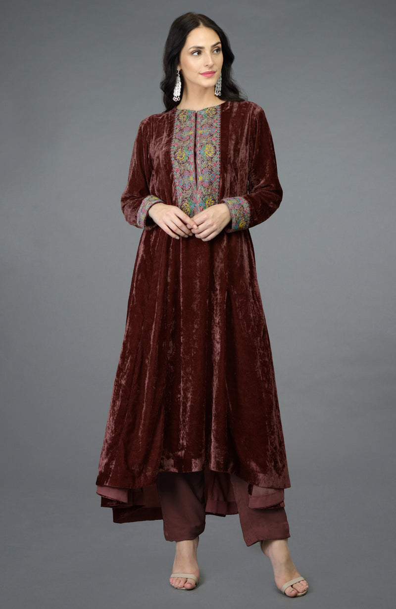 Cabernet Kashmiri Kashidakari Hand Embroidered Kalidaar Kurta Set
