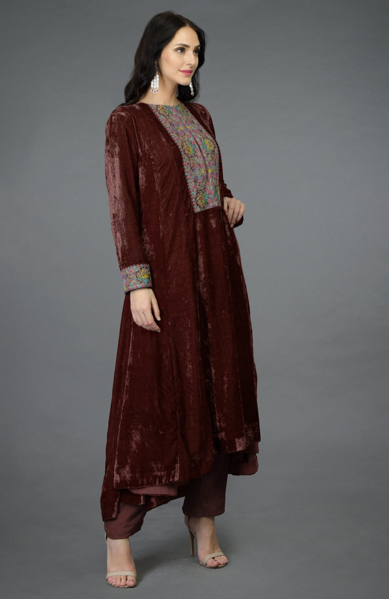 Cabernet Kashmiri Kashidakari Hand Embroidered Kalidaar Kurta Set