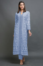 Beige Chikankari Embroidered Jacket Set