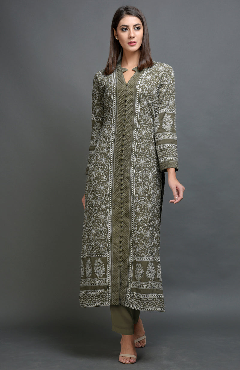 Kentucky Blue Chikankari Embroidered Jacket Set