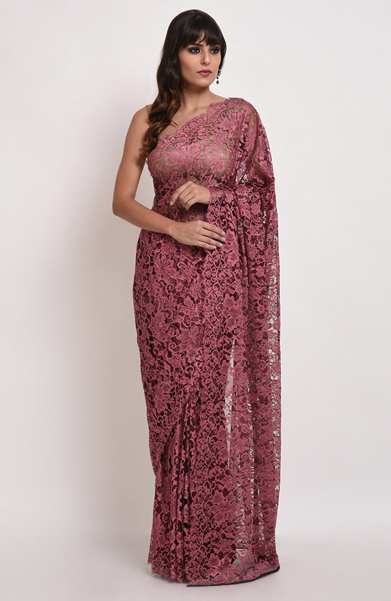 Desert Rose French Chantilly Lace Saree Set
