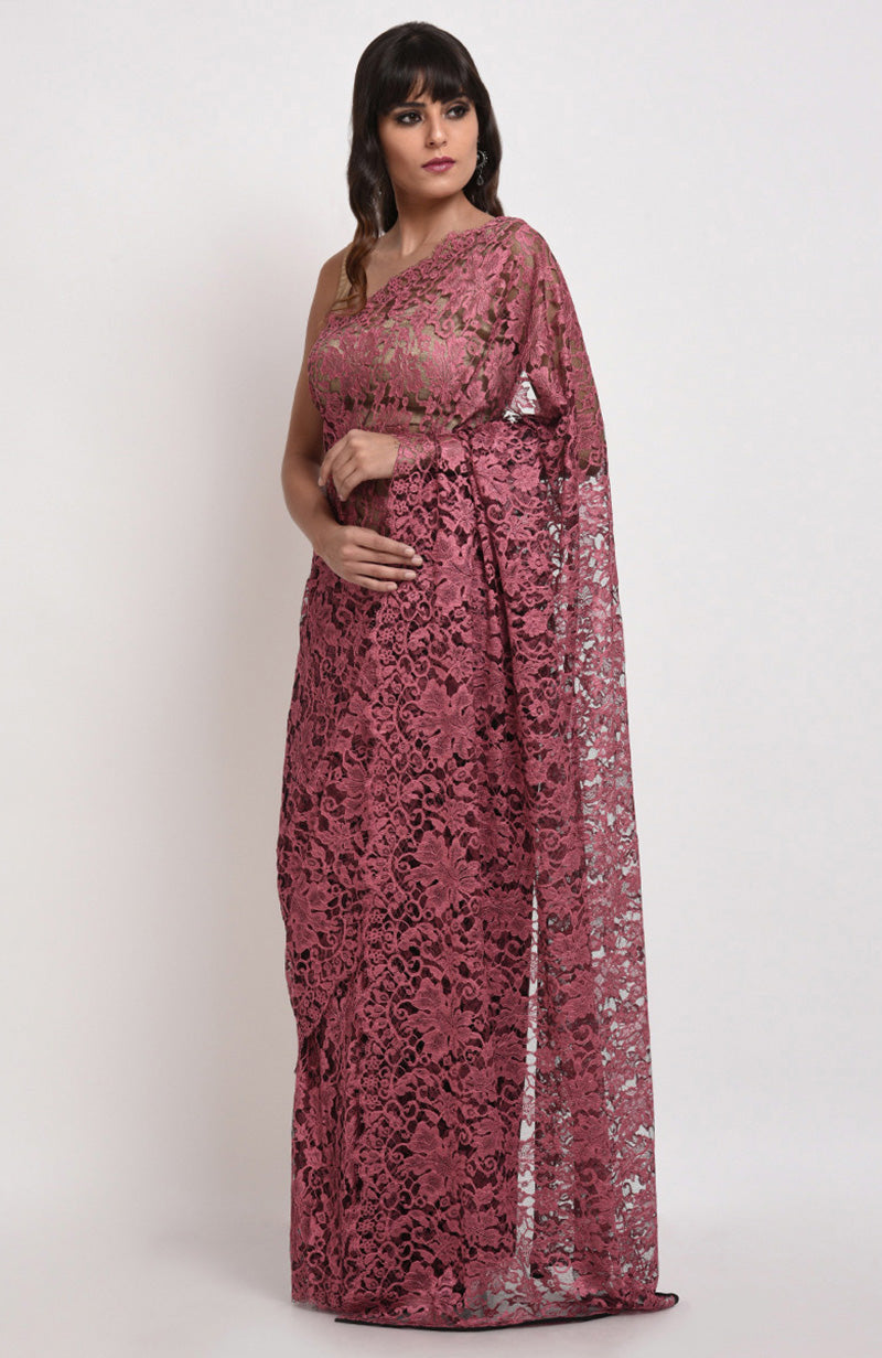 Desert Rose French Chantilly Lace Saree Set