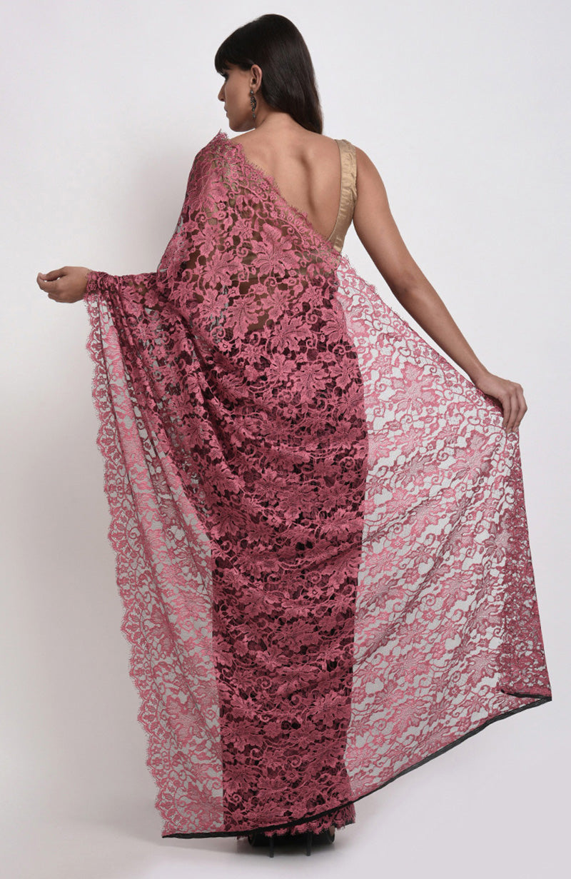 Desert Rose French Chantilly Lace Saree Set