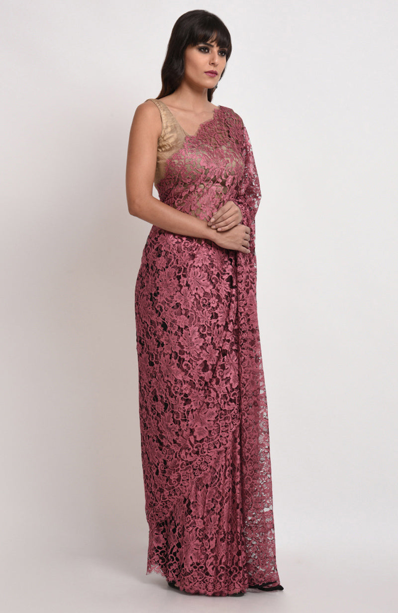 Desert Rose French Chantilly Lace Saree Set