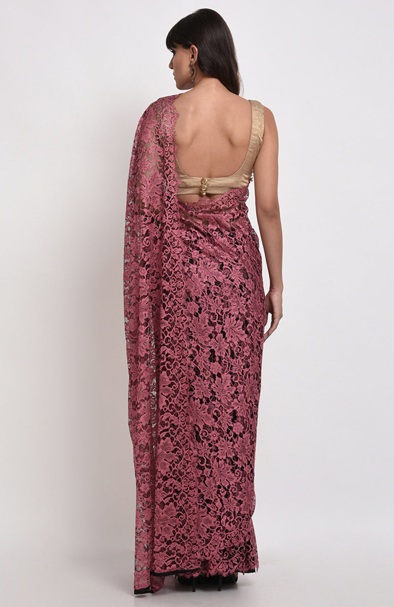 Desert Rose French Chantilly Lace Saree Set