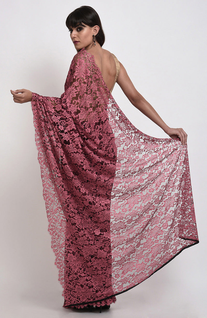 Desert Rose French Chantilly Lace Saree Set