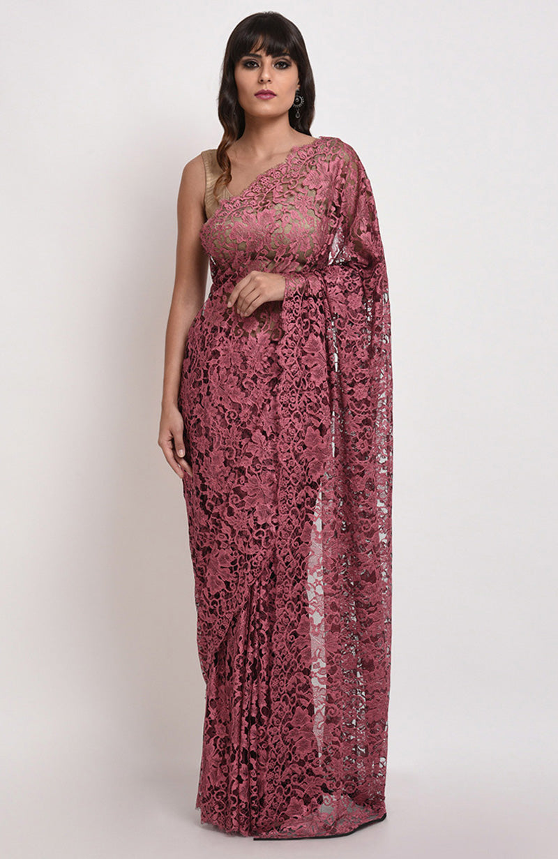 Desert Rose French Chantilly Lace Saree Set