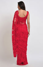 Temptation Red Chantilly Lace Saree Set
