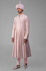 Pale Pink Chikankari Embroidered Angrakha Kurta Set