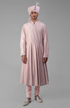 Pale Pink Chikankari Embroidered Angrakha Kurta Set