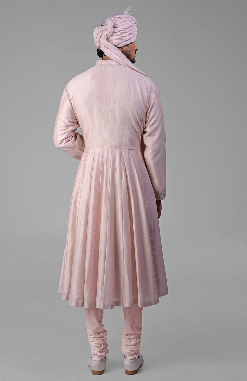 Pale Pink Chikankari Embroidered Angrakha Kurta Set