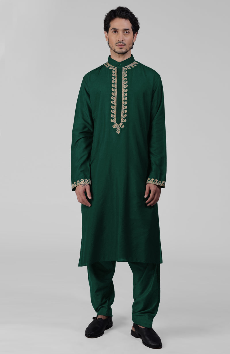 Teal Kashmiri Tilla Hand Embroidered Kurta Set