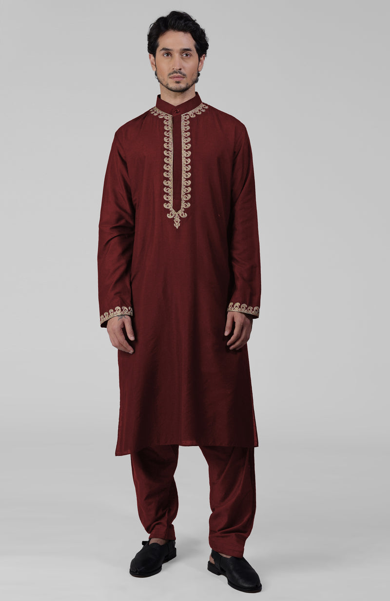 Teal Kashmiri Tilla Hand Embroidered Kurta Set