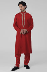 Red Kashmiri Tilla Hand Embroidered Kurta Set