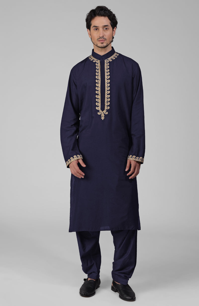 Teal Kashmiri Tilla Hand Embroidered Kurta Set