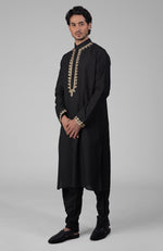 Classic Black Kashmiri Tilla Hand Embroidered Kurta Set