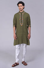 Martini Olive Kashidakari Embroidered Kurta