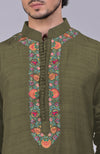 Martini Olive Kashidakari Embroidered Kurta