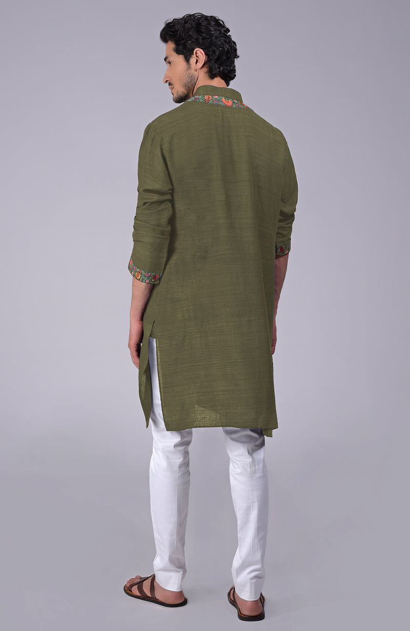 Martini Olive Kashidakari Embroidered Kurta