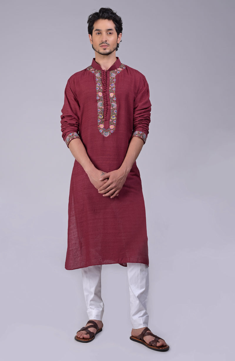 Majestic Maroon Kashidakari Embroidered Kurta