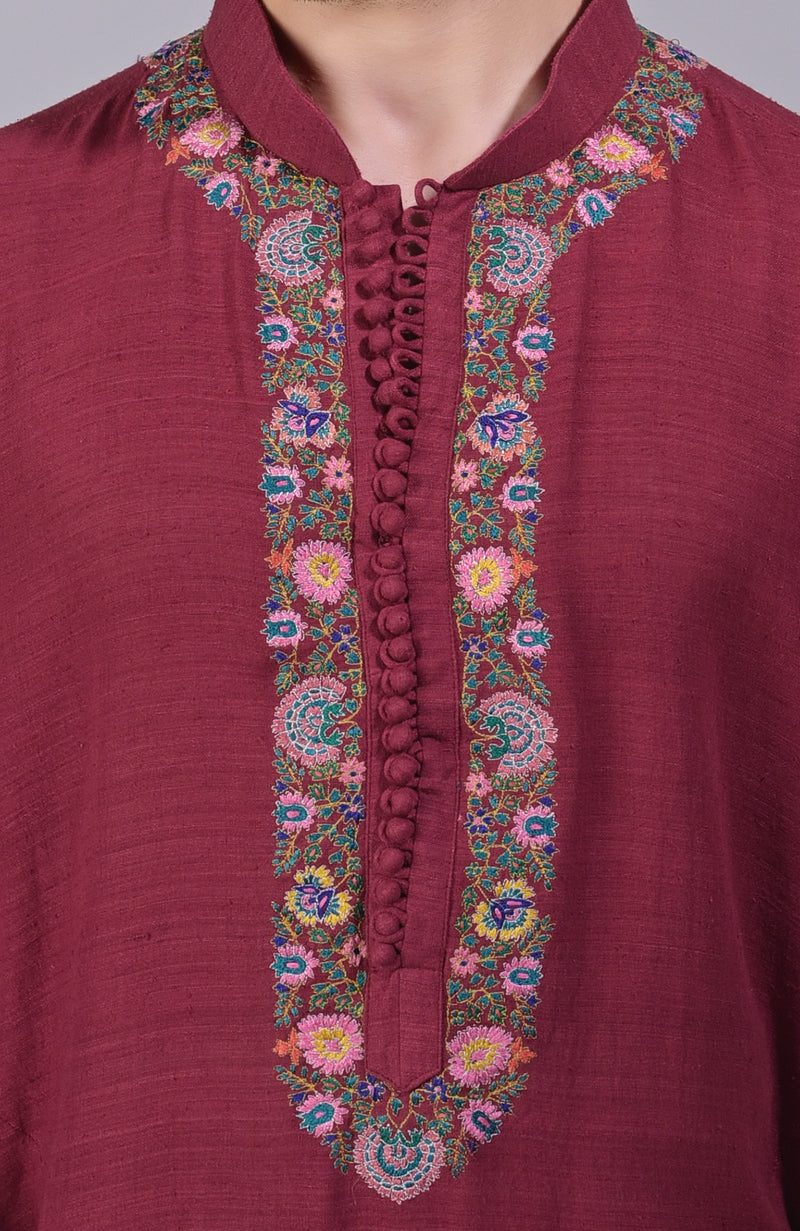Majestic Maroon Kashidakari Embroidered Kurta