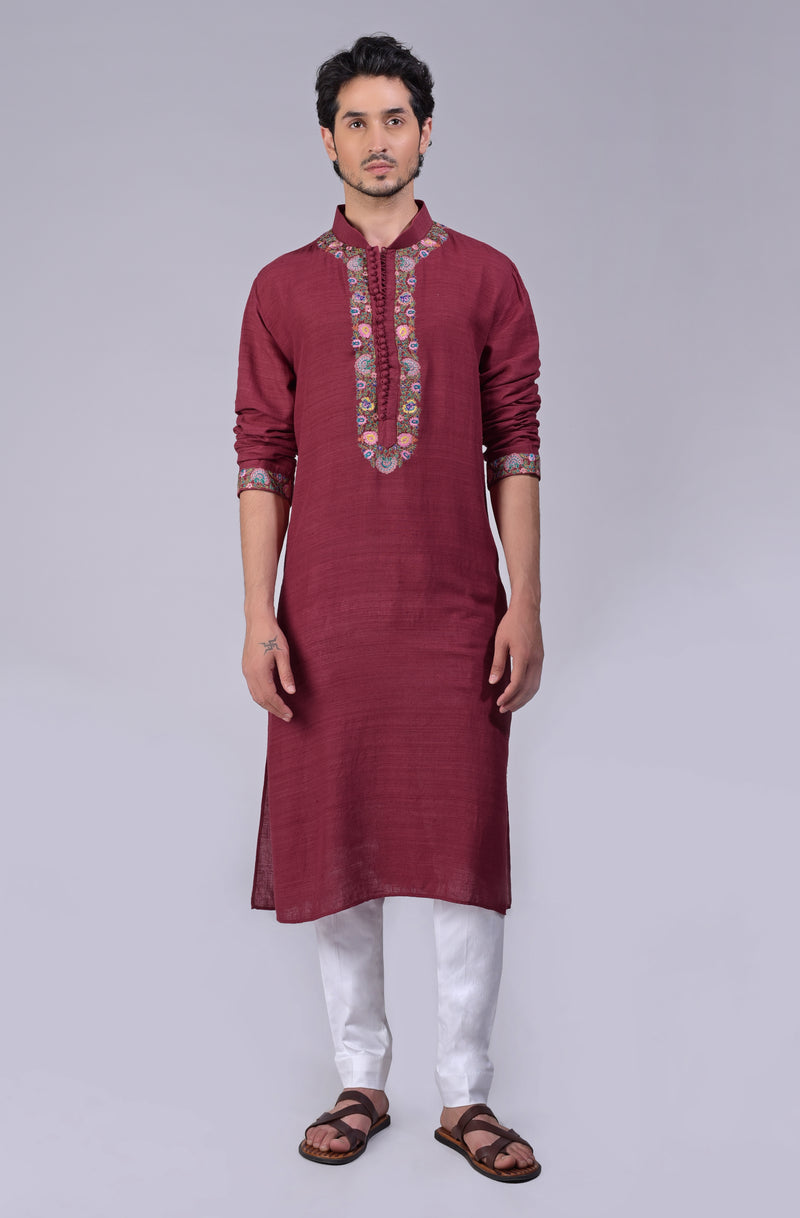 Majestic Maroon Kashidakari Embroidered Kurta