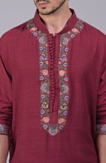 Majestic Maroon Kashidakari Embroidered Kurta