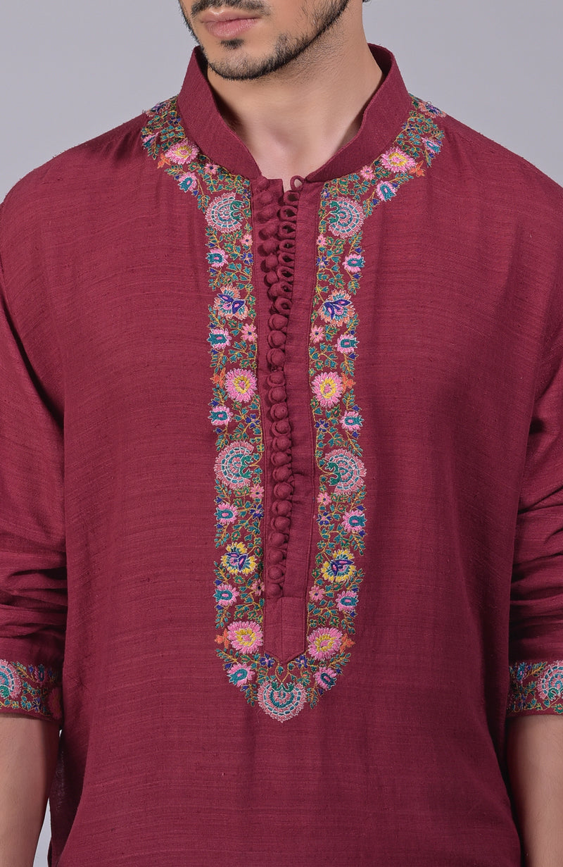 Majestic Maroon Kashidakari Embroidered Kurta