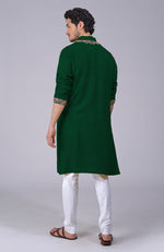 Bottle Green Parsi Gara Embroidered Kurta