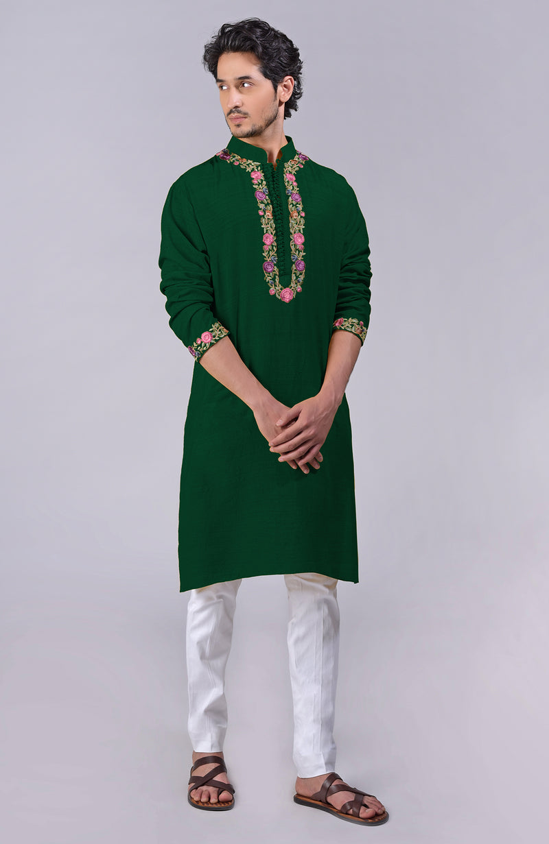 Maroon Parsi Gara Embroidered Kurta