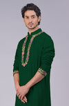 Bottle Green Parsi Gara Embroidered Kurta