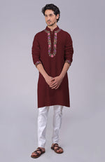 Maroon Parsi Gara Embroidered Kurta