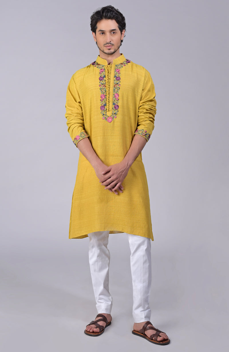 Maroon Parsi Gara Embroidered Kurta