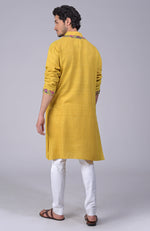 Misted Marigold Yellow Parsi Gara Embroidered Kurta