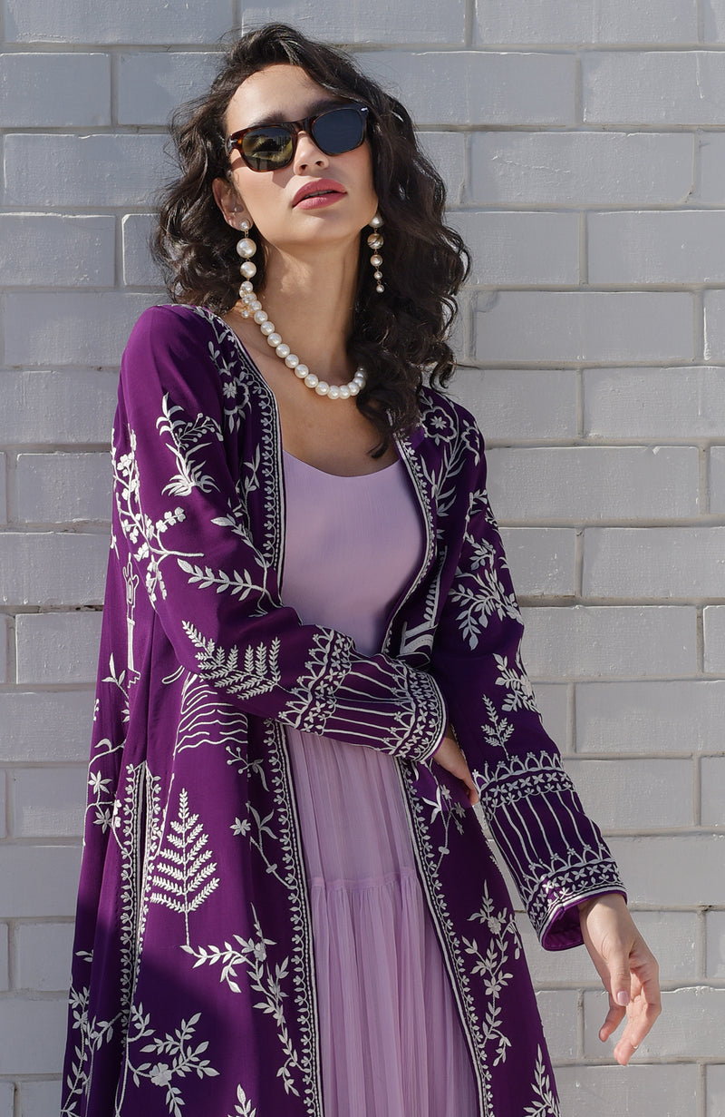 Purple Parsi Gara Embroidered Jacket