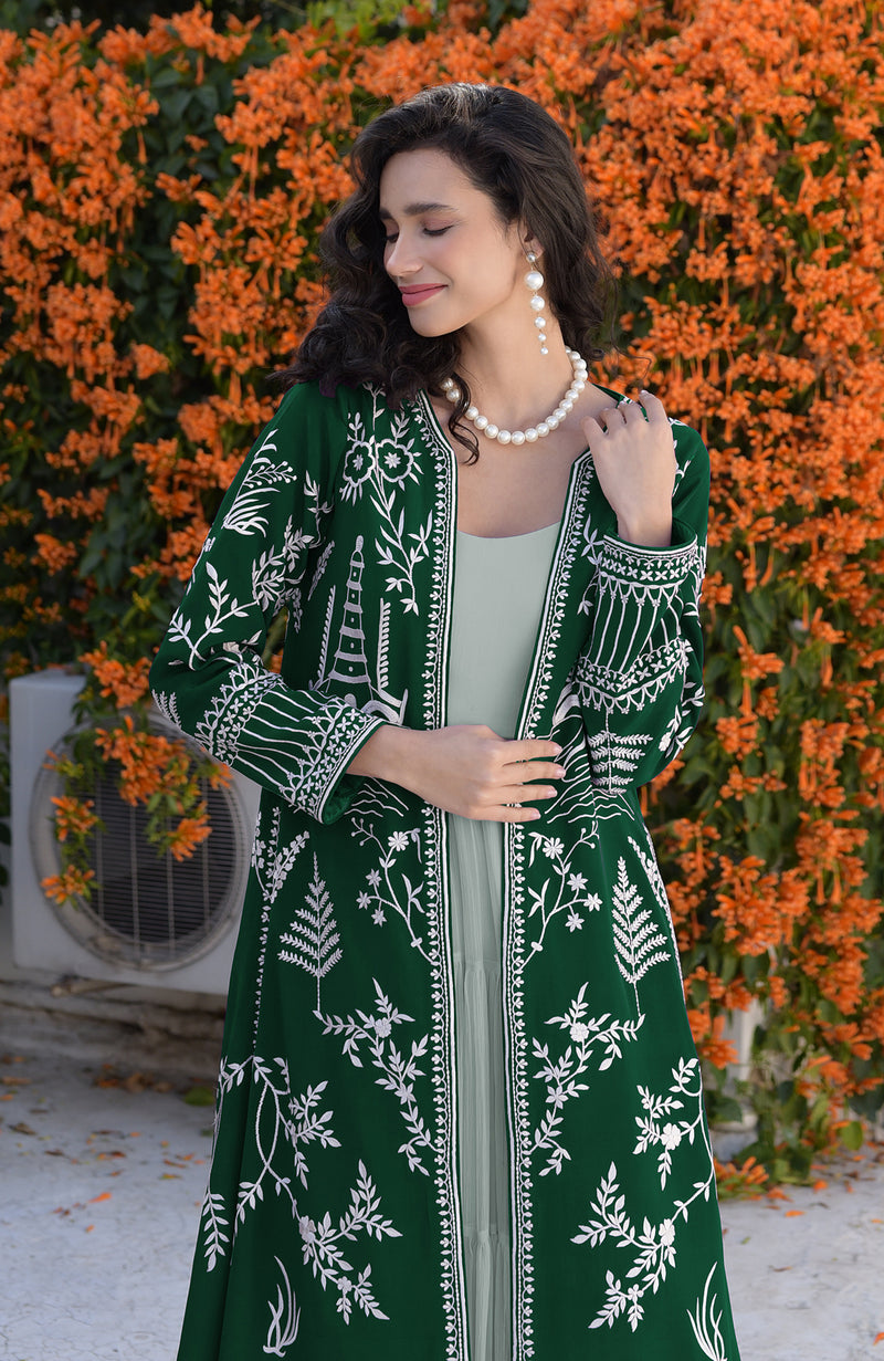Emerald Green Parsi Gara Embroidered Jacket Set