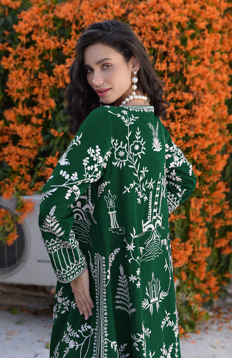 Emerald Green Parsi Gara Embroidered Jacket Set