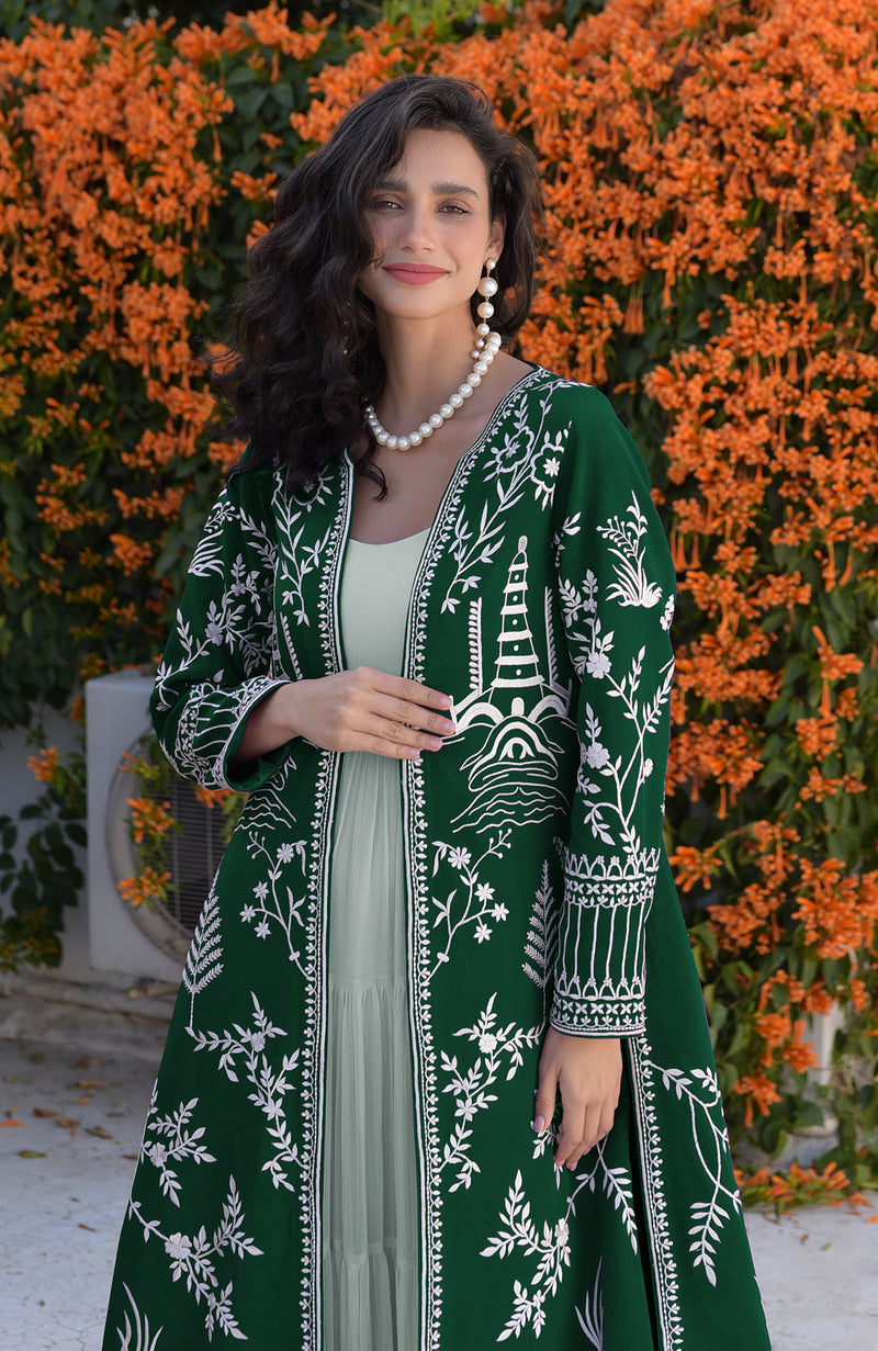 Maroon Parsi Gara Embroidered Jacket Set