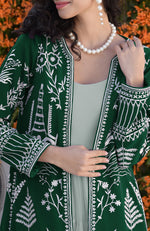 Emerald Green Parsi Gara Embroidered Jacket Set