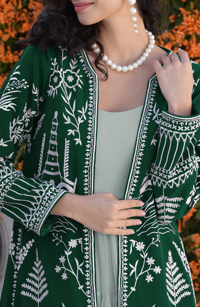 Emerald Green Parsi Gara Embroidered Jacket Set