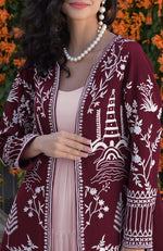 Maroon Parsi Gara Embroidered Jacket Set