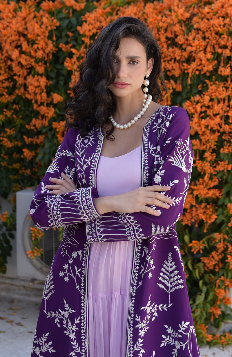Maroon Parsi Gara Embroidered Jacket Set