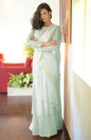 Nude Pink – Silver Embroidered Draped Saree Set