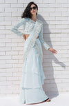 Sky Blue – Silver Embroidered Draped Saree Set