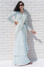 Sky Blue – Silver Embroidered Draped Saree Set