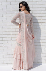 Nude Pink – Silver Embroidered Draped Saree Set